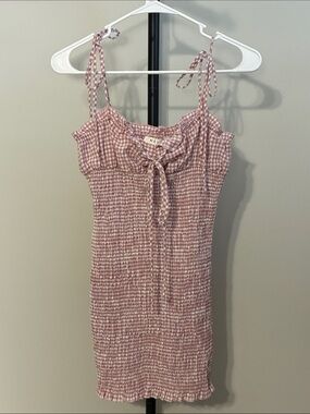 Native Daughter Lavender Purple Gingham Smocked Mini Dress with Tie Straps Small
